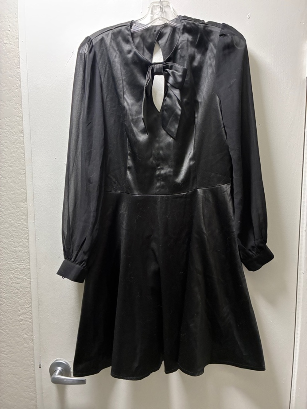 Voodoo Vixen Black Long-Sleeve Tie-Neck Fit-and-Flare Dress